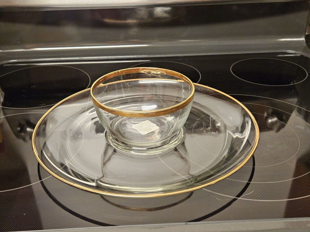 Vintage Toscany Round Serving Tray W/ Dip Bowl 24 Karat Gold Rim Costa D'oro